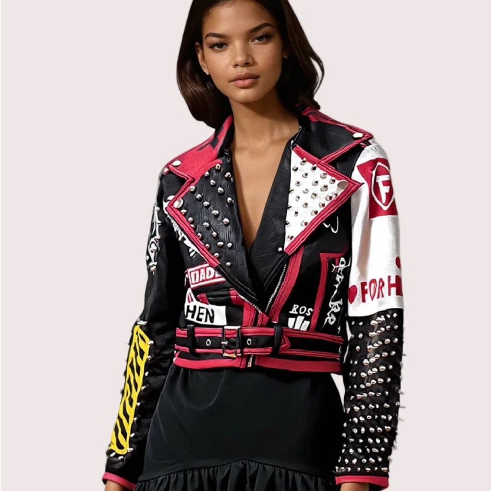 Stylish Black and Red Women's Faux Leather Jacket